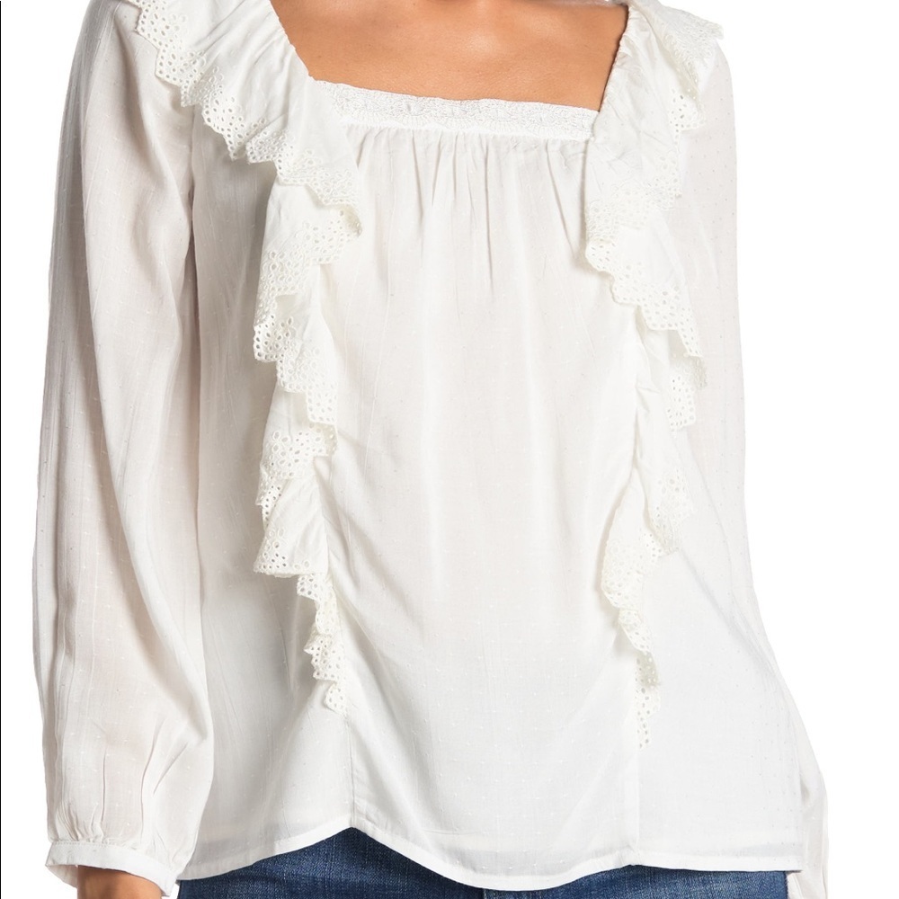 Paige Brylen Eyelet Ruffle Long Sleeve Blouse Size S